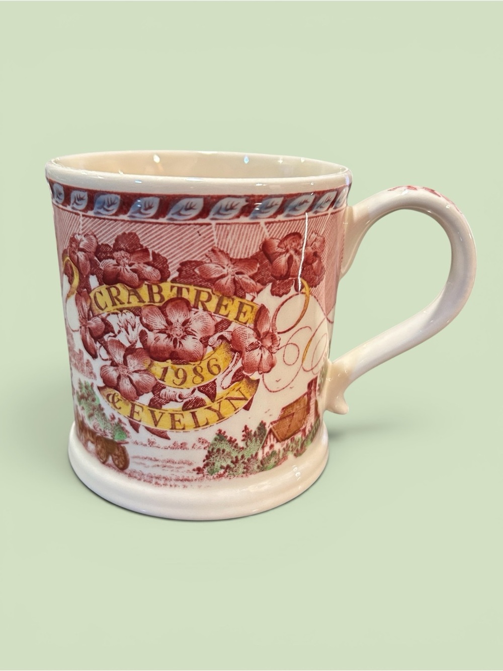 Crabtree & Evelyn 1986 Pink/Green Annual Collectible Mug - Pre-Owned No Box